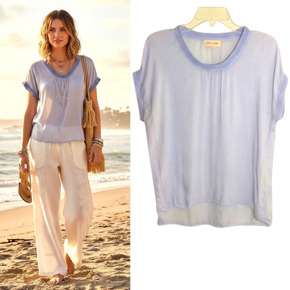 Anthropologie Cloth & Stone Coastal Boho Top Women's Sz S Blue Stonewash Popover